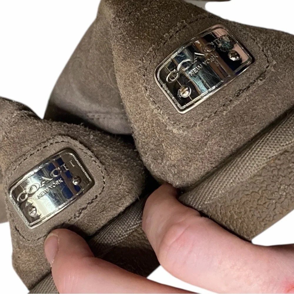 Coach Grey Suede Boots with Silver Logo & Built in Knit Liners - Picture 9 of 11